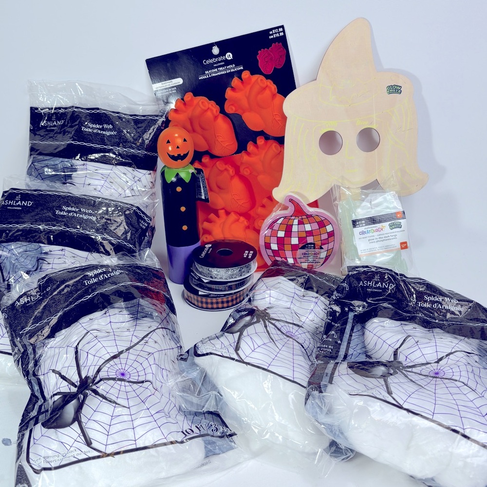 Halloween Decorations Bundle - Heart Treat Mold, 50 feet of Cobwebs and more!